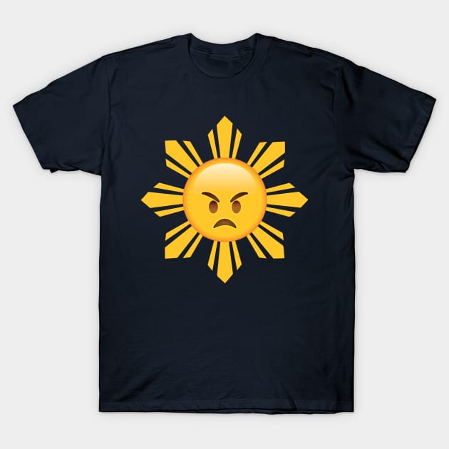 Angry Grumpy Filipino Sun Emoji Face T-Shirt by SkarloCueva